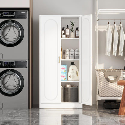 Kitchen Pantry Cabinet,60”Metal White Storage Cabinets with Doors and Shelves,Tall Cabinet with 2