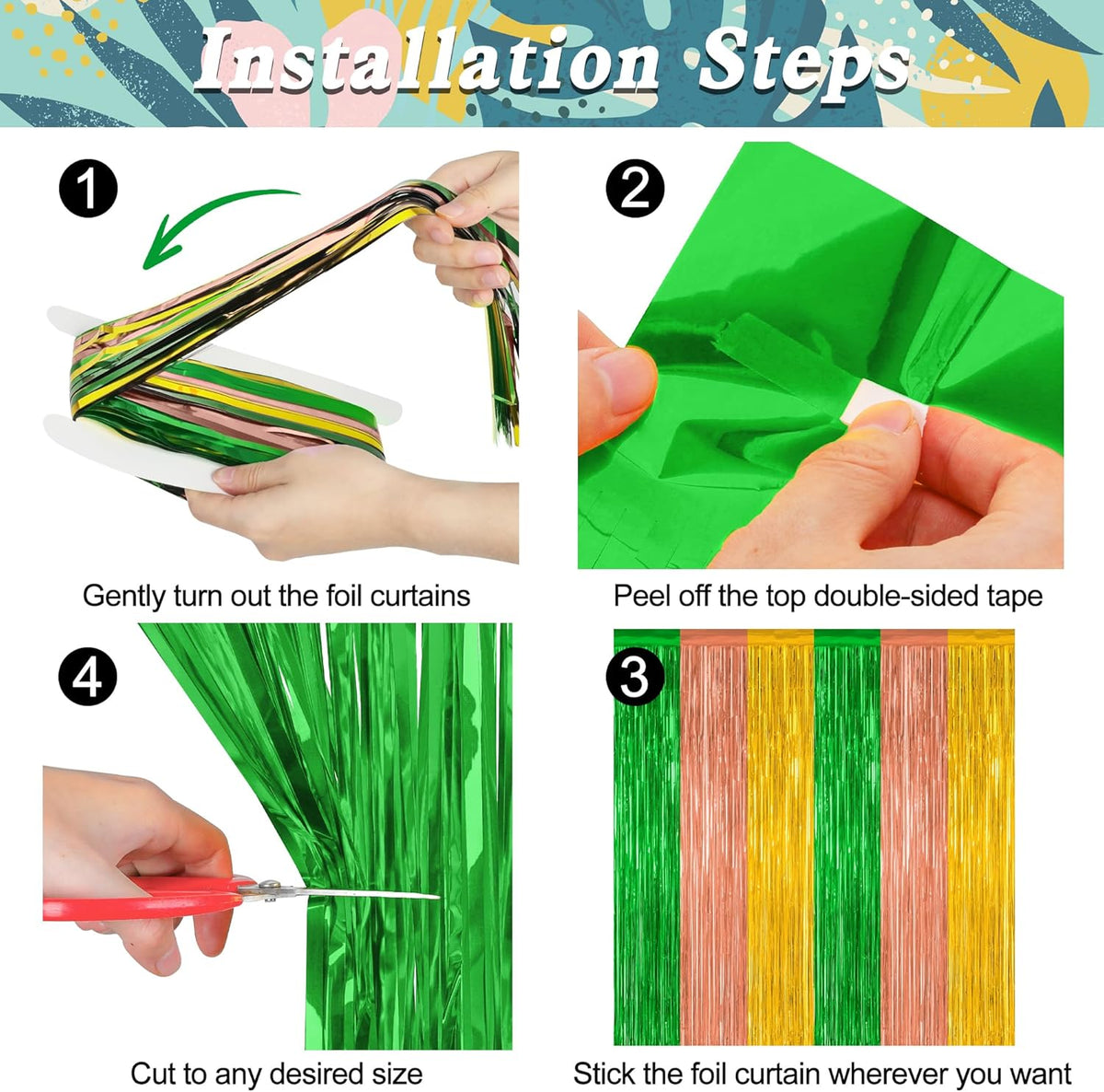 12 Pack Hawaiian Party Decorations, 3.28 FT x 7.05 FT Luau Party Decorations, Green Brown Yellow