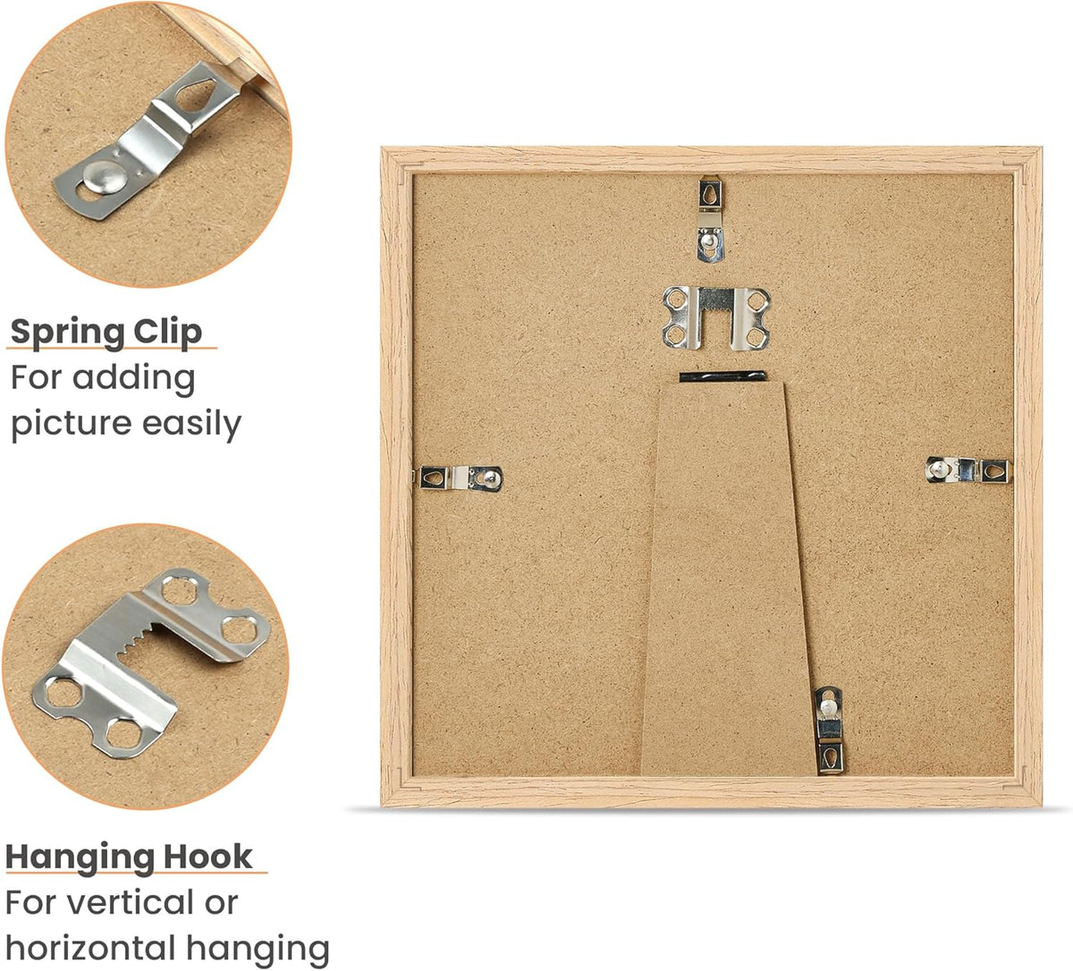 upsimples 8x8 Picture Frames, Natural Solid Wooden Picture Frames, Display 4x4 with Mat or 8 x 8