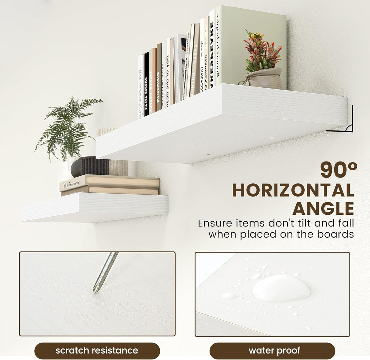 Deep Floating Shelves | 30 Inch Floating Shelves for Wall Set of 2 | 12 Inch Deep White Shelves for