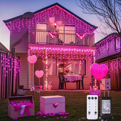 JMEXSUSS 400 LED Pink Christmas Icicle Lights, Connectable Pink Christmas Lights Indoor Outdoor