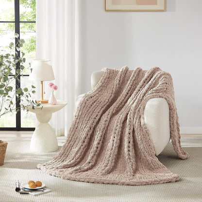 L'AGRATY Chunky Knit Blanket Throw: 80''x90'' Chenille Chunky Knitted Throw Blankets for Bed Couch