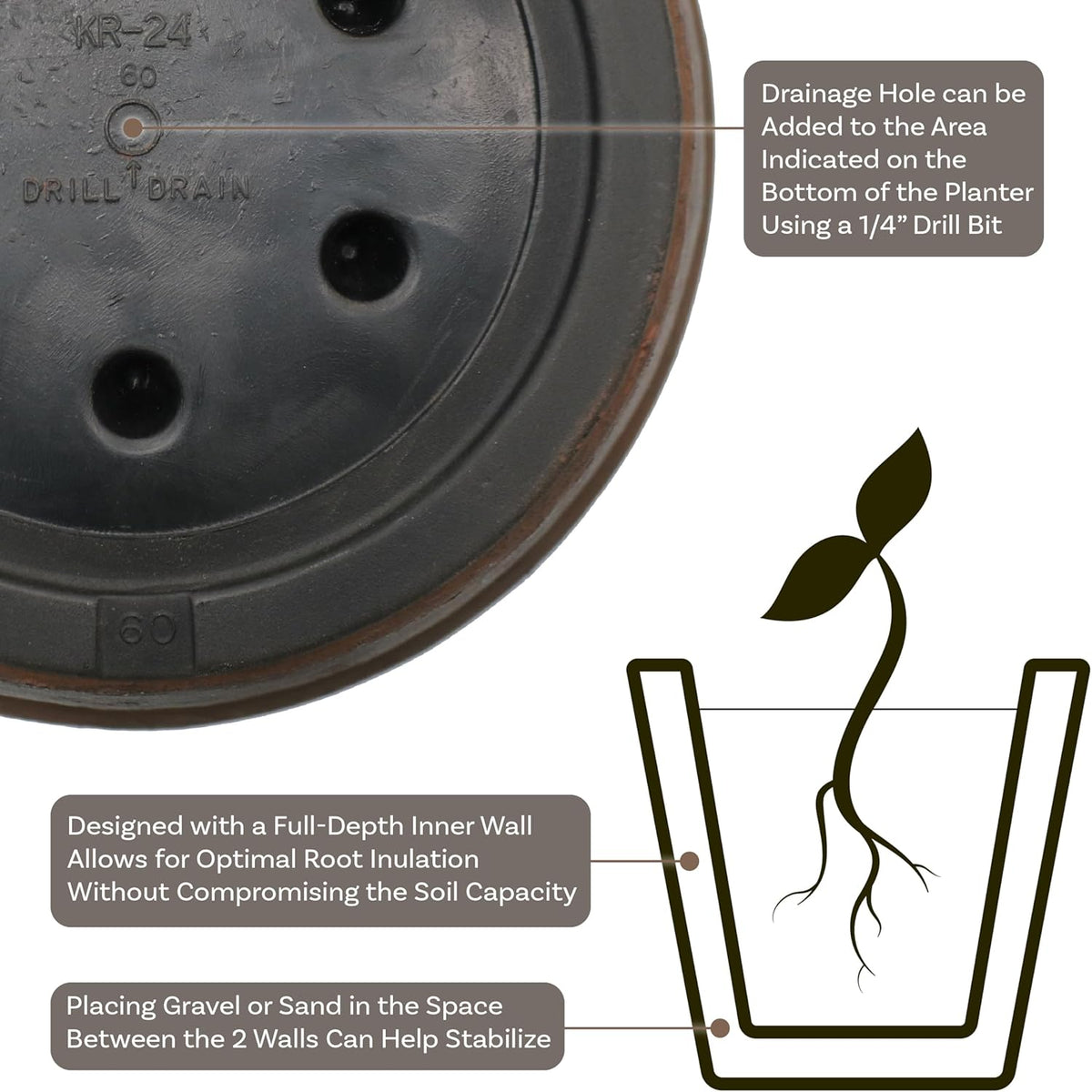 Sunnydaze 24-Inch Anjelica Large Plastic Pot for Plants - Outdoor Polyresin Round Planter with