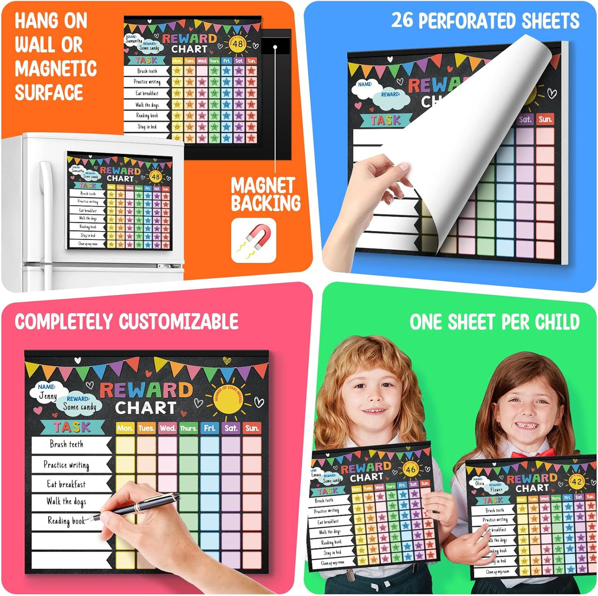 Reward Chart for Kids,Magnetic Behavior Chore Chart for Kids at Home,26 Black Chore Charts,1960