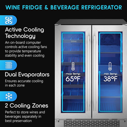 Zephyr Brisas 24 Inch Wine Fridge Dual Zone Under Counter Countertop Wine and Beverage Cooler