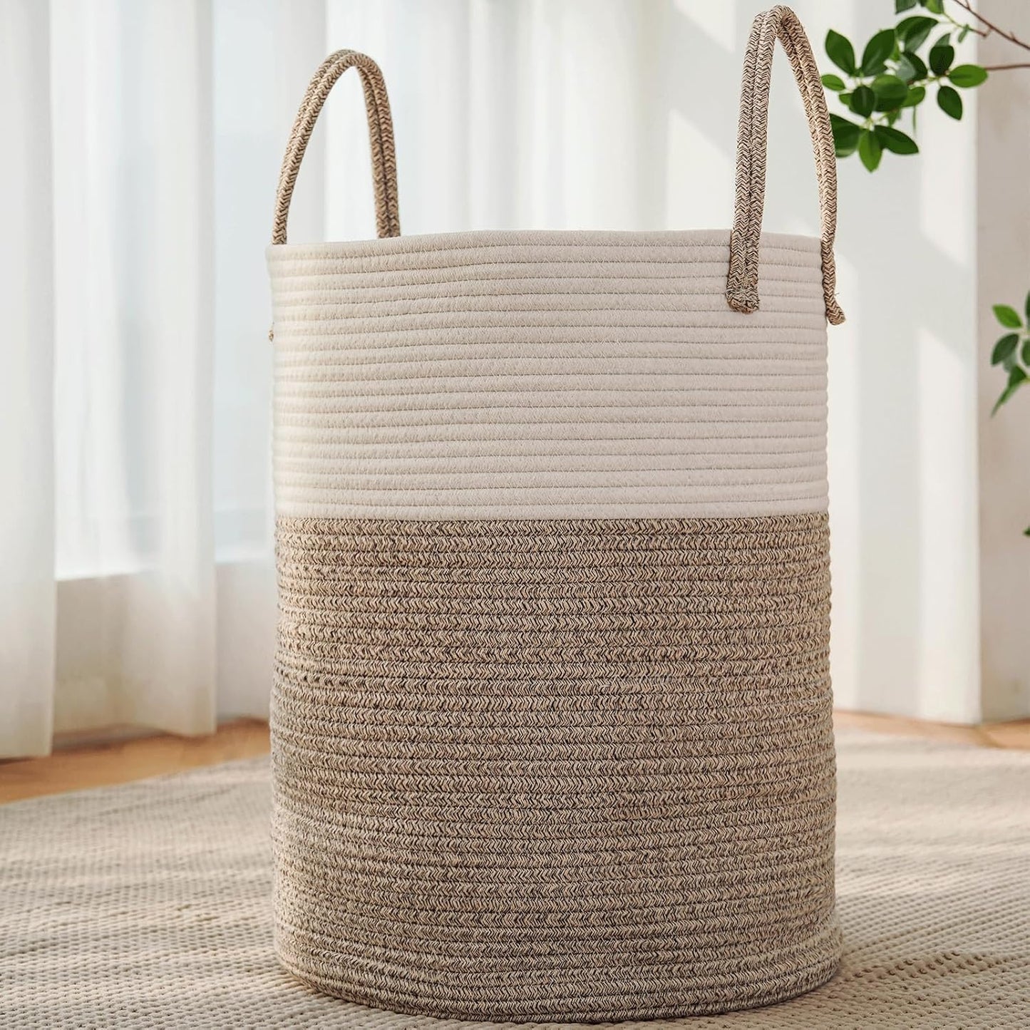 Large Woven Laundry Basket Hamper,100L Cotton Rope Storage Bin for Blankets,Toys and