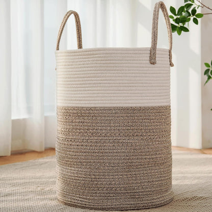 Large Woven Laundry Basket Hamper,100L Cotton Rope Storage Bin for Blankets,Toys and