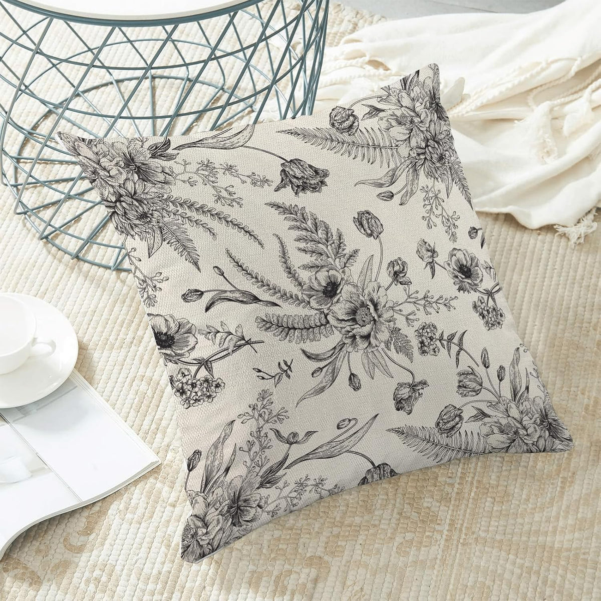 CXMEIFLY Spring Floral Leaves Pillow Covers 18 x 18 Inch Set of 2 for Chinoiserie Flowers Decor