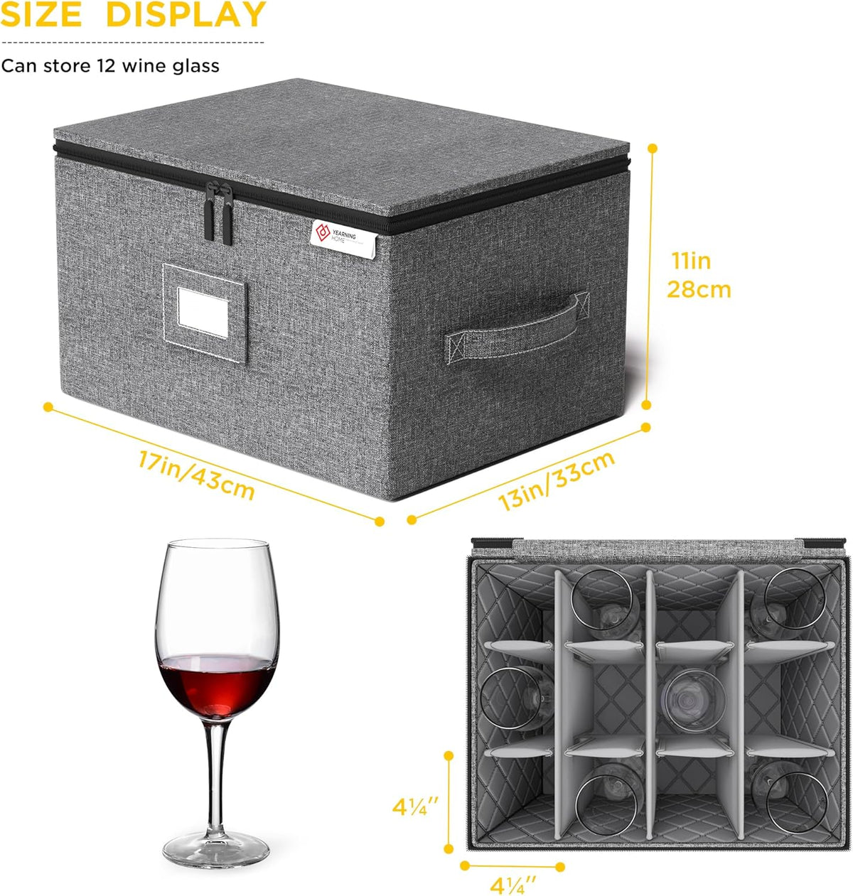 YearningHome Wine Glass Storage Box with Dividers,Hard Shell and Stackable Stemware Storage