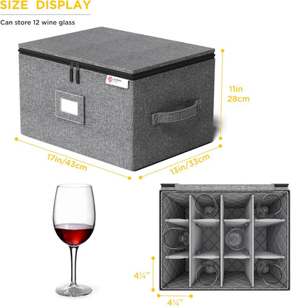 YearningHome Wine Glass Storage Box with Dividers,Hard Shell and Stackable Stemware Storage
