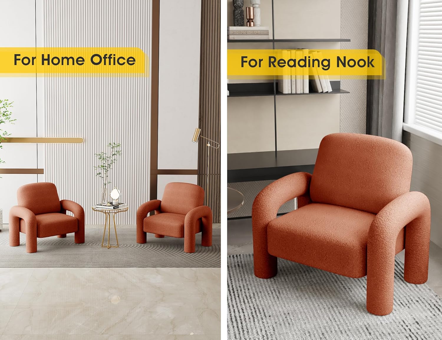 Modern Sherpa Accent Chair, Teddy Upholstered Arm Single Sofa, Cozy Fluffy Reading Chair for Living