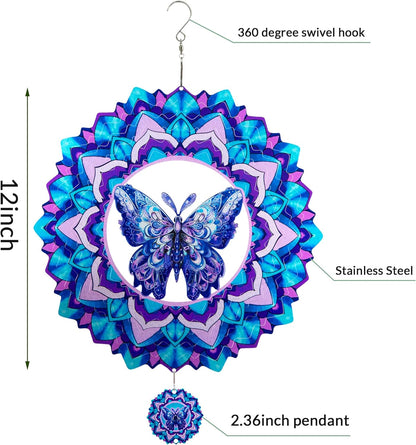 Butterfly Wind Spinner,Hanging Wind Spinners Outdoor for Garden Decoration，12 inch 3D Stainless