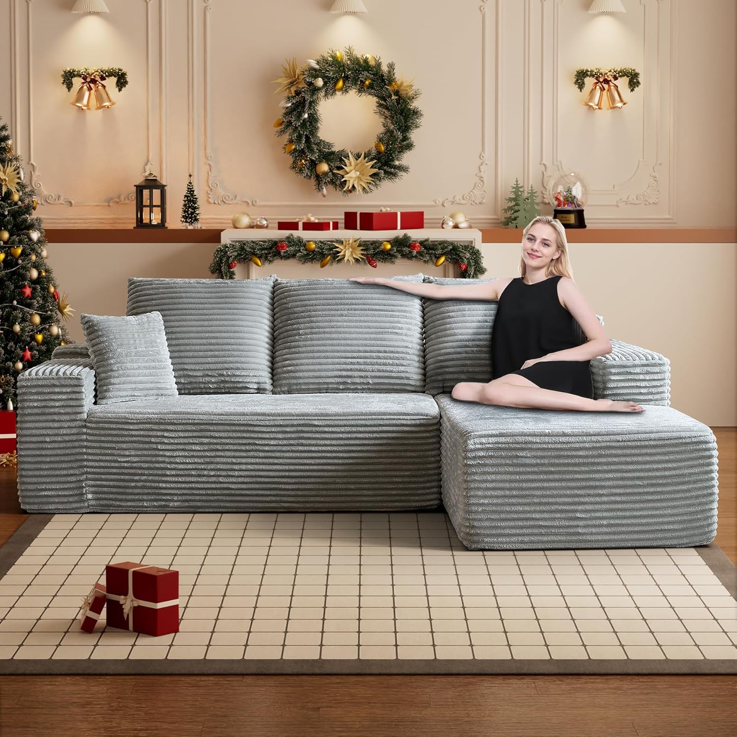 HYJT-H&K Modular Sectional Sofa Cloud Secttional Couch, 107" Comfy L Shaped Couches for Living