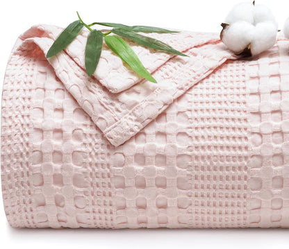 PHF Cooling Waffle Blanket Twin Size, Lightweight 60% Rayon Derived from Bamboo & 40% Cotton