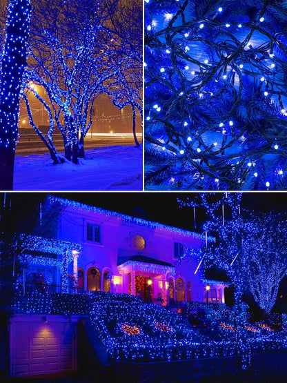 2 Pack 200 LED Solar String Lights Outdoor, Solar Christmas Lights with 8 Lighting Modes