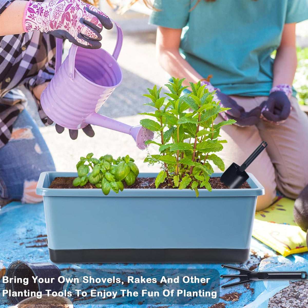 Window Box Planter 8 Pcs, 17 Inches Rectangle Flower Pots with Drainage Holes and Trays, Vegetable