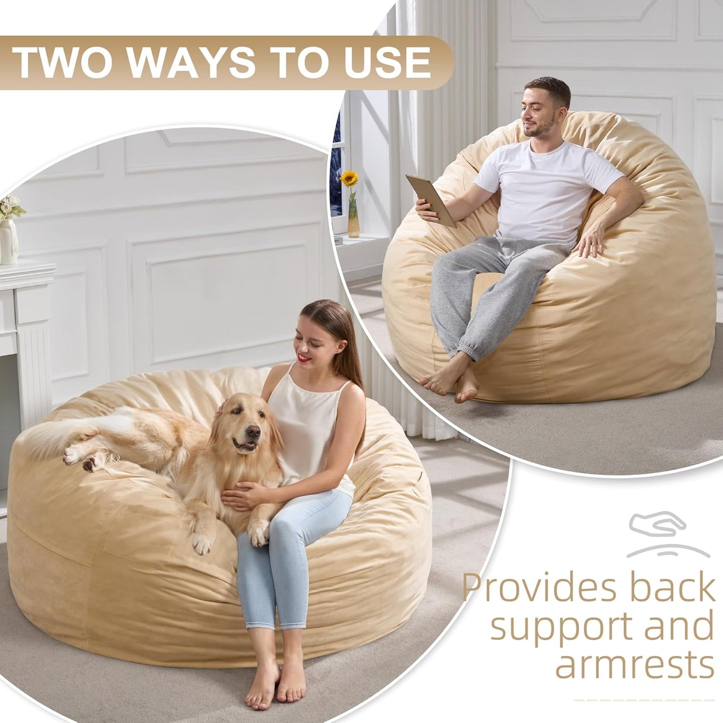 Hobestluk 5FT Bean Bag Chair Giant Bean Bag Chairs for Adults Large Bean Chairs with Removable