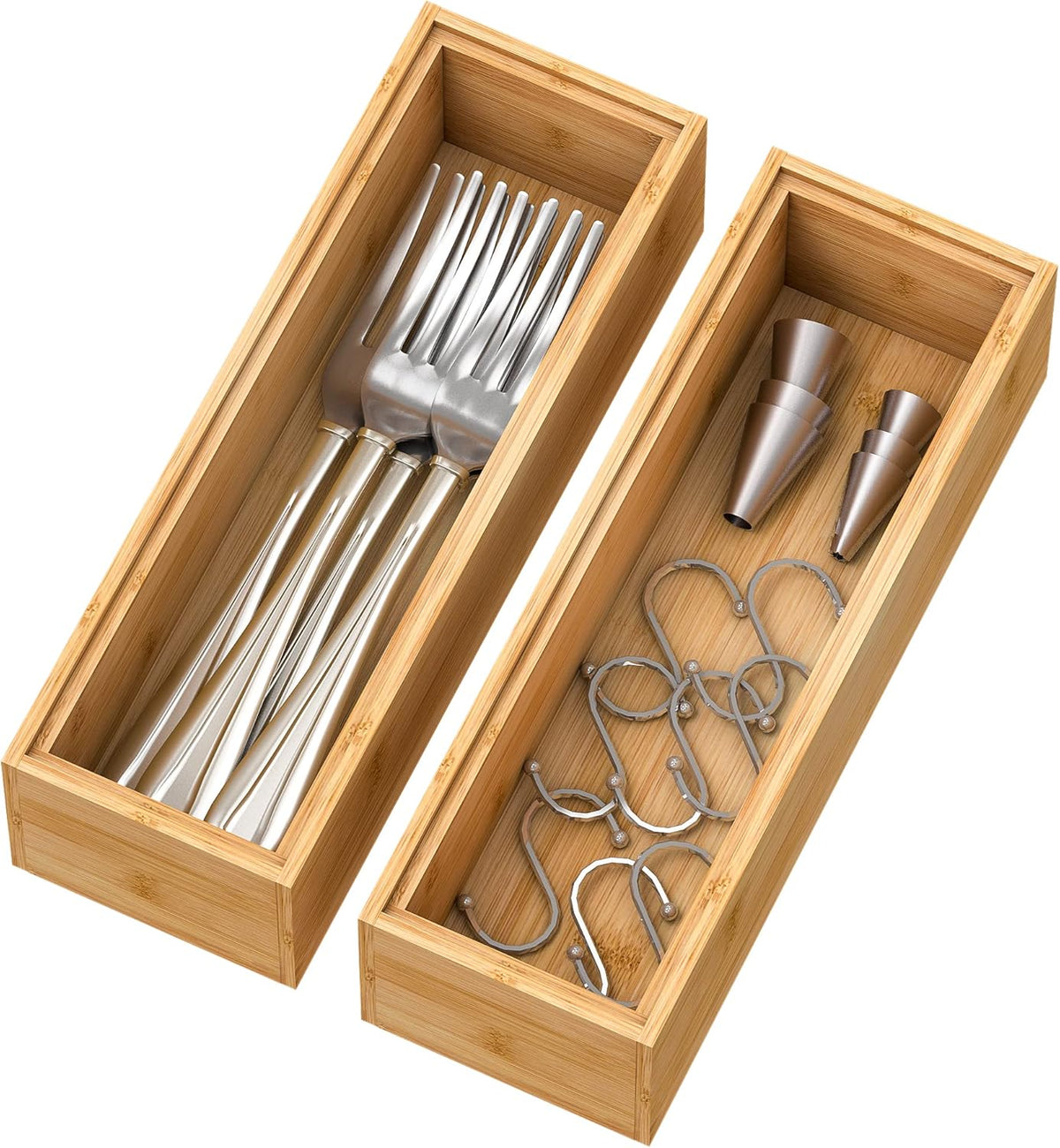 Bamboo Kitchen Drawer Organizer,Stackable Silverware Tray Utensil Organizer Cutlery Holder for