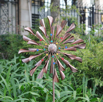 Large 79In Copper Kinetic Wind Spinner Multi-Color Seasonal LED Lighting Solar Powered Glass Ball