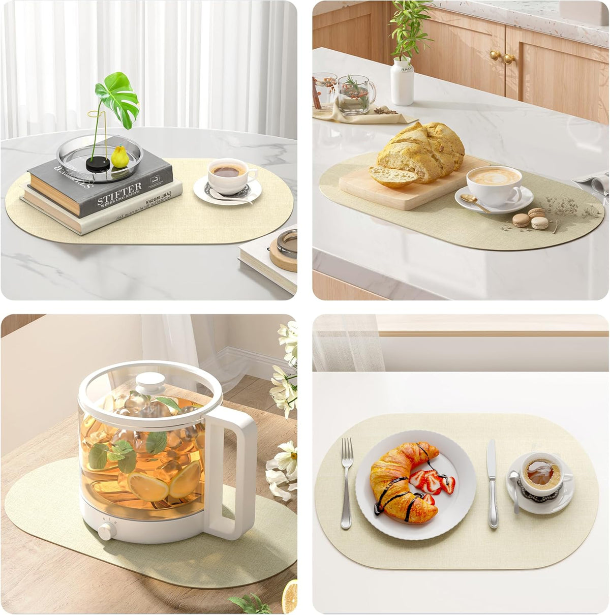 DOLOPL Placemats Set of 6, Oval Reversible Wipeable & Heat Resistant Place Mats, Modern Faux
