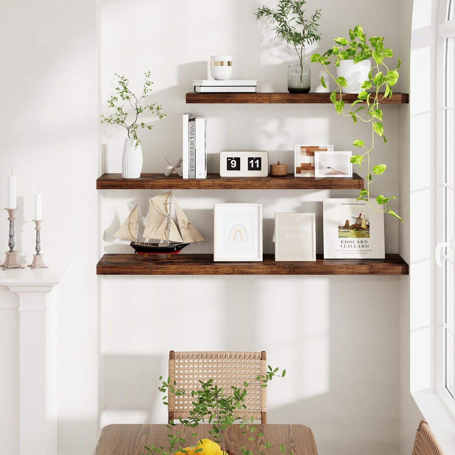40 Inch Floating Shelvese, 40" W x 9" D Floating Shelf Set of 2, Farmhouse Wood Wall Shelves for