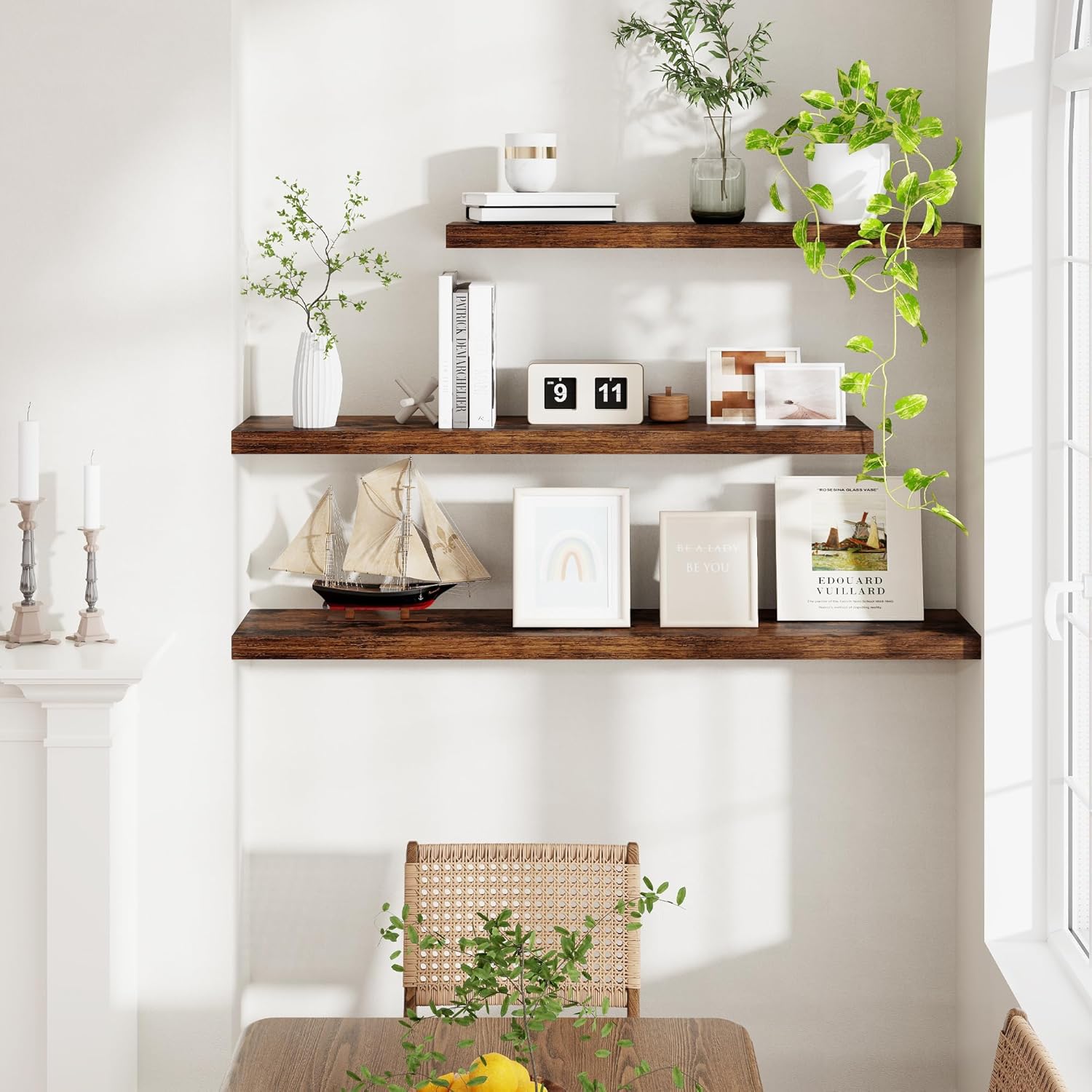 40 Inch Floating Shelvese, 40" W x 9" D Floating Shelf Set of 2, Farmhouse Wood Wall Shelves for