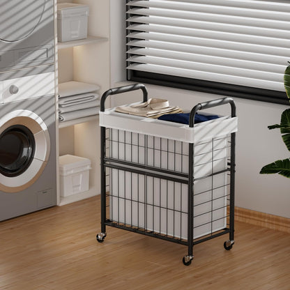 Laundry Hamper 2 Section, 110L Rolling Laundry Sorter Basket with Wheels, 2 Compartment Clothes