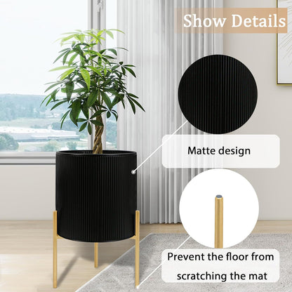 ARNIS Modern Plant Pots, Set of 2 Round Large Planters with Stand, Large Size Metal Pots with