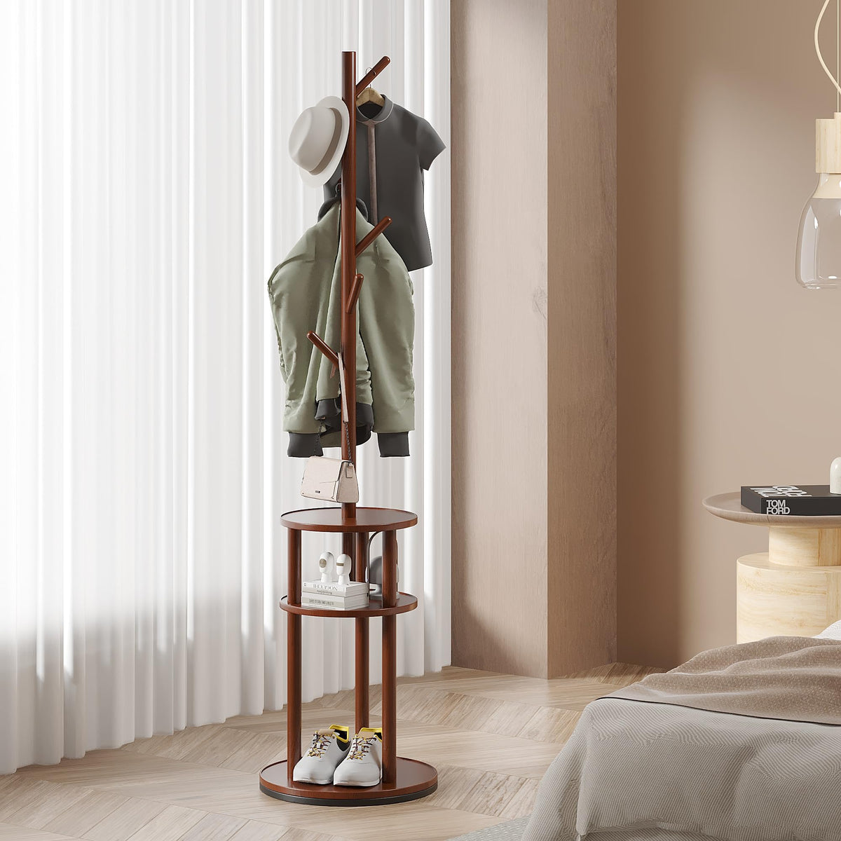 VECELO Coat Rack Freestanding, Entryway Hanger Stand, Umbrella Holder, Hall Tree With Hooks, Floor