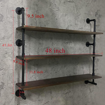 Industrial Pipe Wall Shelves Pipe Shelving with Real Wood Plank ,48 Inches Floating Shelves for