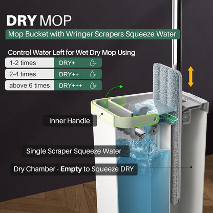JOYMOOP Mop and Bucket Set with Wringer, Dust Mops for Floor Cleaning, Wall Cleaner with Long