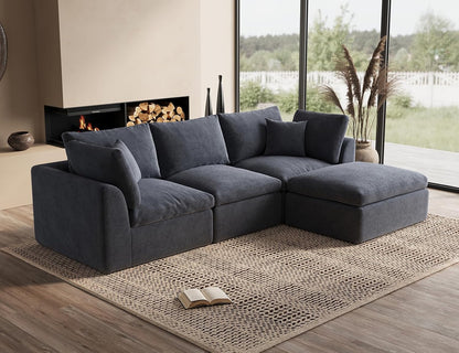 110 Inch Cloud Sectional Couches for Living Room, Convertible L Shaped Couch with Ottoman, 3 Seater