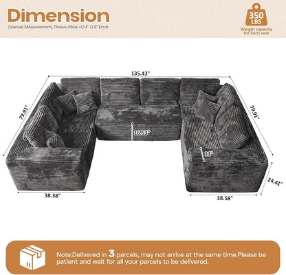 Cloud Sectional Couches for Living Room,U Shaped Modular Sofas No Assembly,135x79 Inches Plush