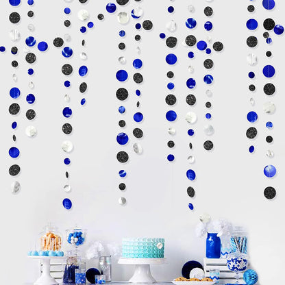 46Ft Navy Blue Black Silver Circle Dots Garland Royal Blue Black Polka Dots Streamer for Birthday