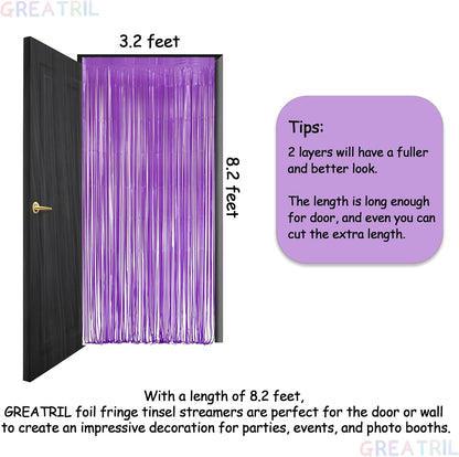 Purple Foil Fringe Party Backdrop - GREATRIL Party Streamers for Mermaid/Butterfly/Wednesdays/Star