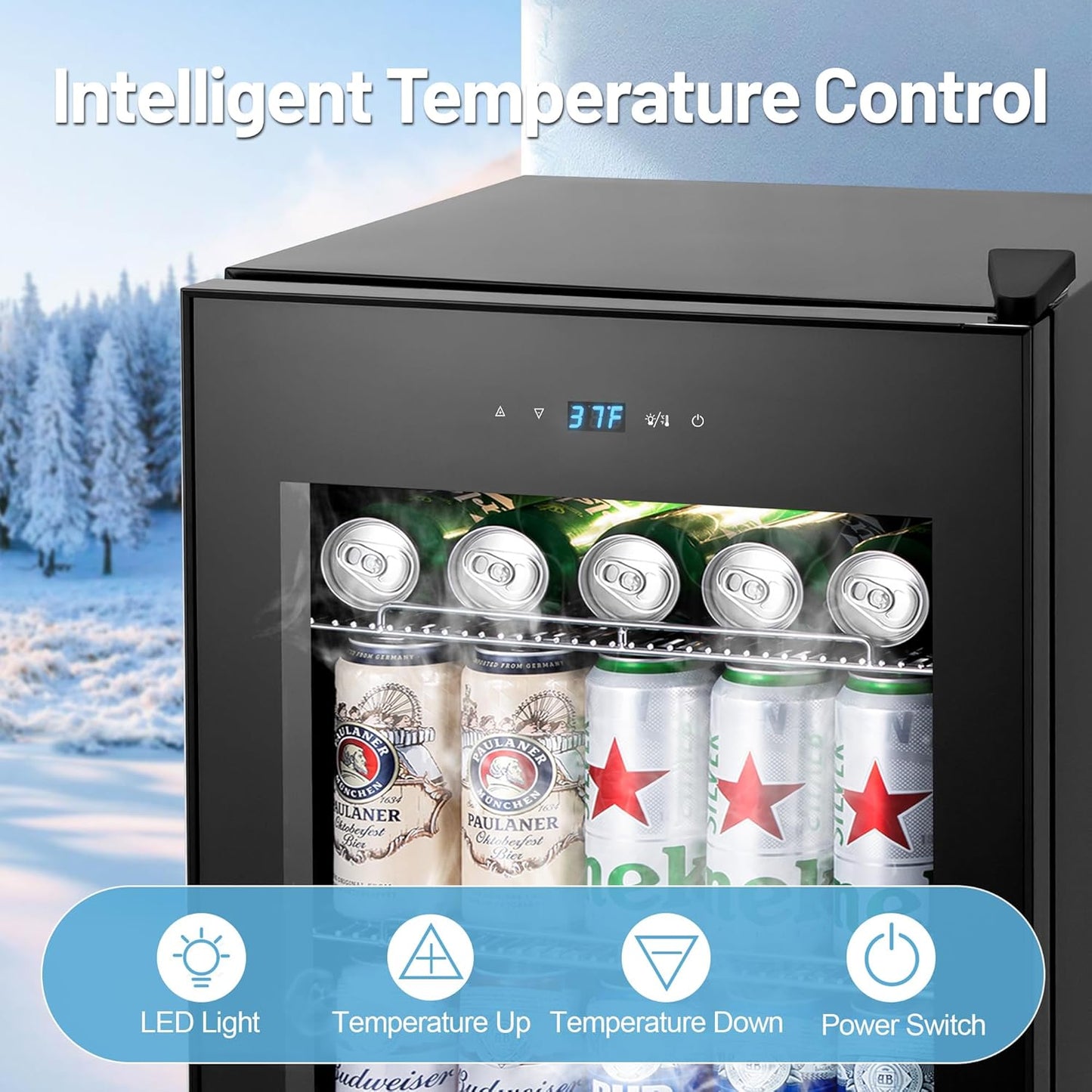 Beverage Refrigerator Cooler, 17 Inch 120 Cans Freestanding Mini Fridge with Glass Door, Adjustable