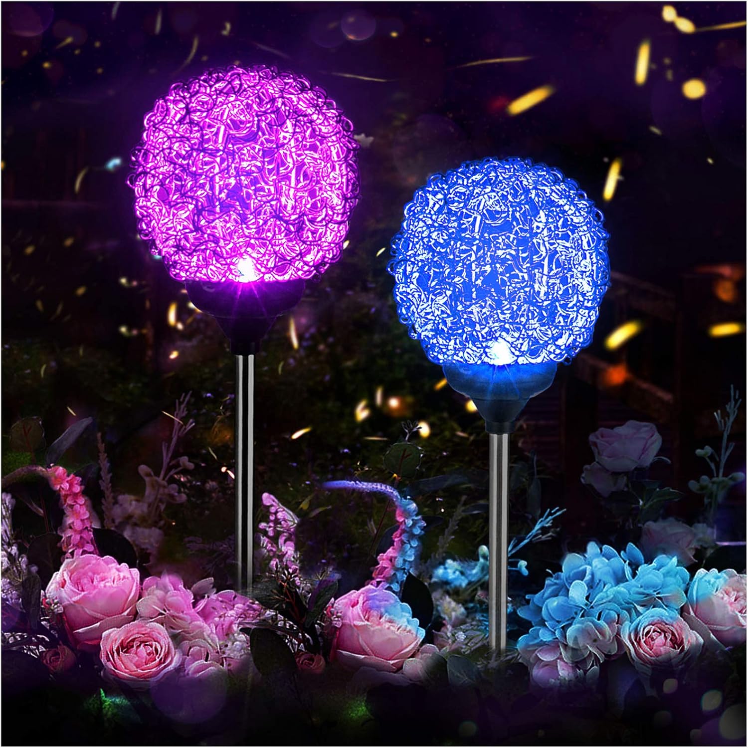 Solar Garden Lights Outdoor, Upgraded Globe Powered Garden Light, Multi-Color Changing LED Solar