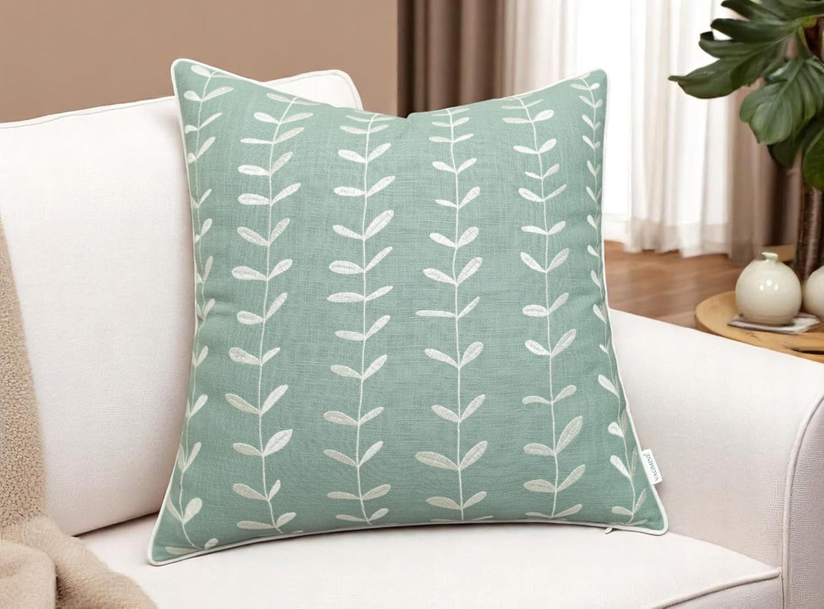 VAGMINE Embroidered Lollipop Cushion Cover - 20x20 Inches Square - 100% Cotton Light Teal Throw