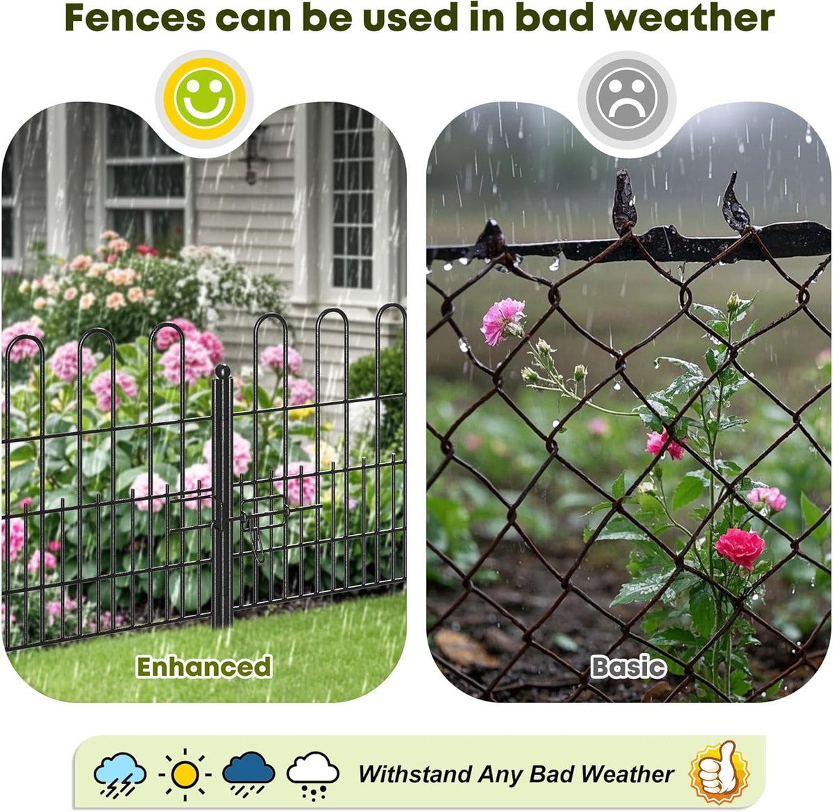 10 Panels Decorative Garden Fence with U-Shape and Latch Gate, 24.01in (H) X 20ft (L) Dog Fence