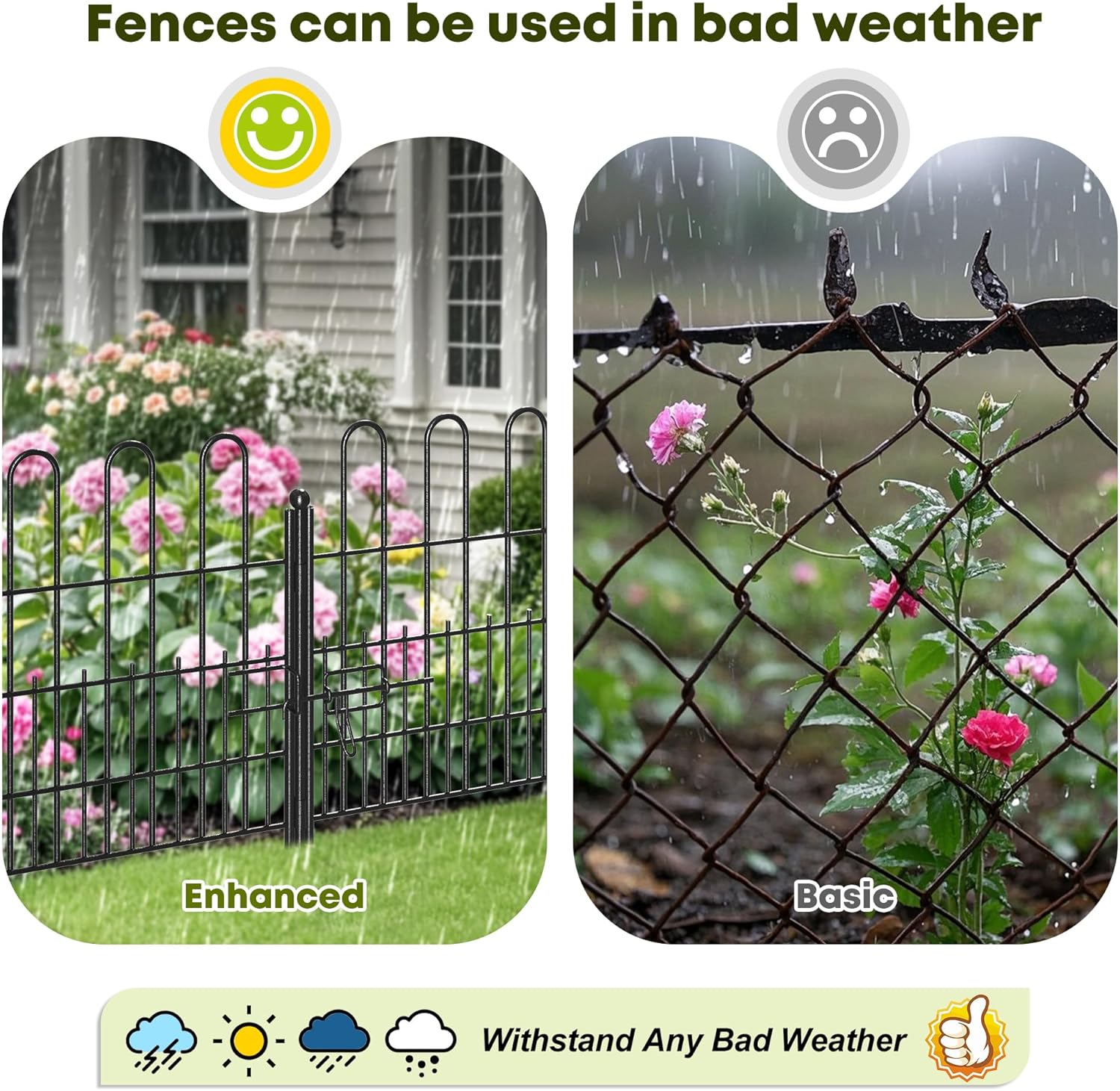 10 Panels Decorative Garden Fence with U-Shape and Latch Gate, 24.01in (H) X 20ft (L) Dog Fence