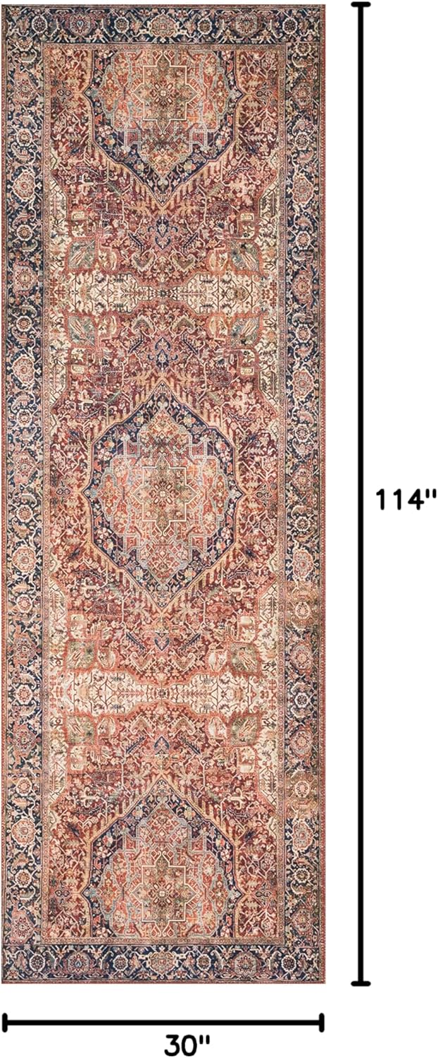 Loloi Layla Collection LAY-08 Red/Navy 2'-6" x 9'-6" .13" Thick Runner Rug, Soft, Durable, Vintage