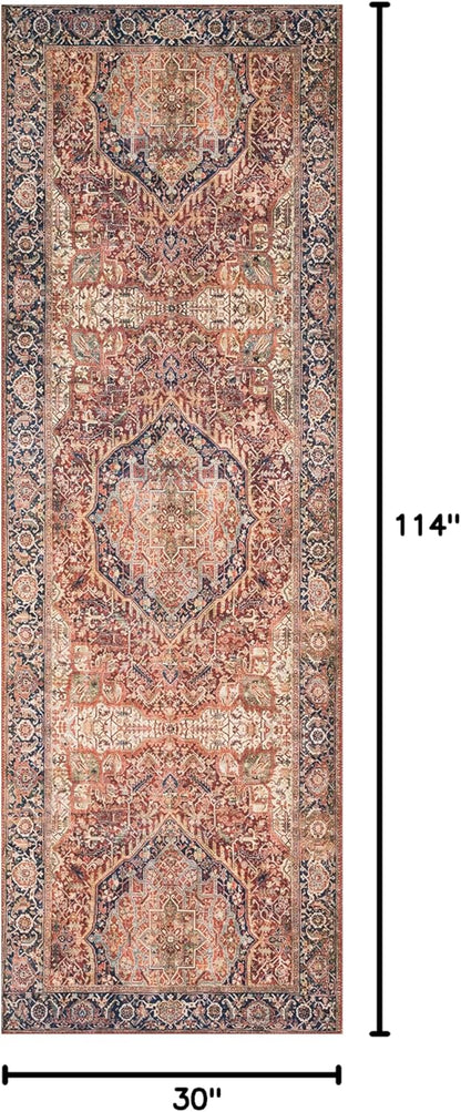 Loloi Layla Collection LAY-08 Red/Navy 2'-6" x 9'-6" .13" Thick Runner Rug, Soft, Durable, Vintage