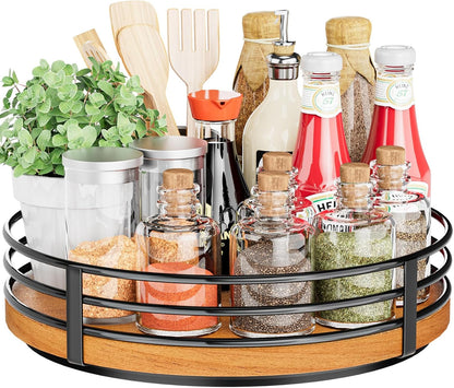10" Lazy Susan Turntable Organizer - Wood Round Lazy Susan for Cabinet Kitchen Countertop Dining