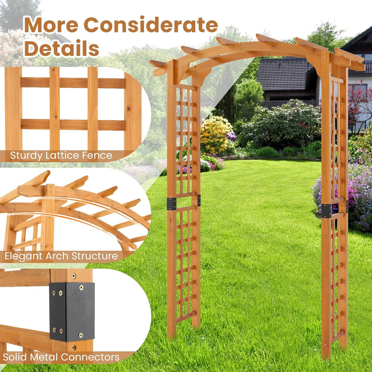 Giantex 7.5FT Wood Garden Arbor Trellis, Wooden Wedding Arch for Ceremony Party, Outdoor Archway