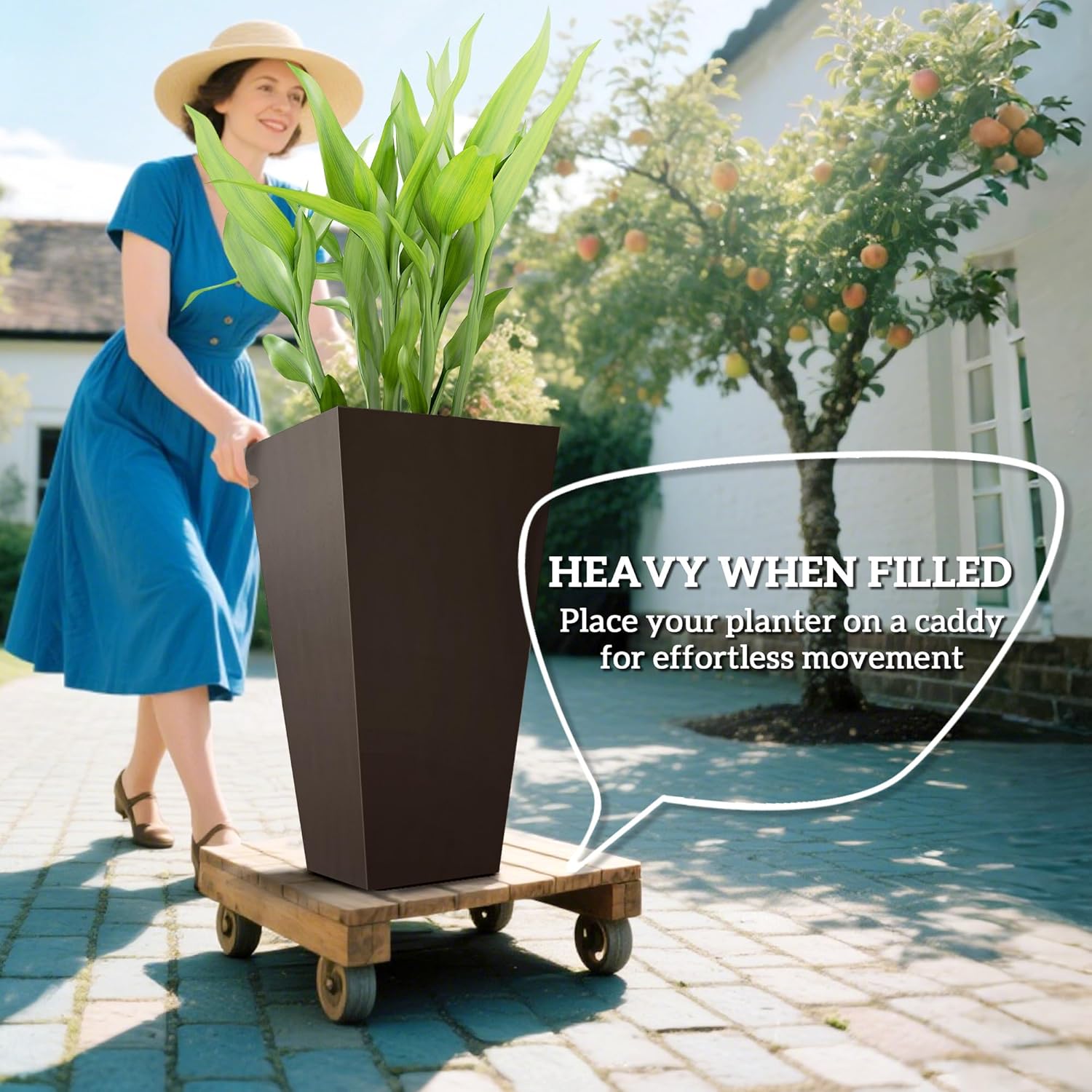 Outsunny Tall Planters for Outdoor Plants Set of 3, 28 in Taper Planters with Drainage Holes