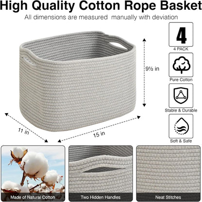 Storage Baskets for Organizing & Shelves, Woven Cotton Rope Organization Bins for Dog Toys