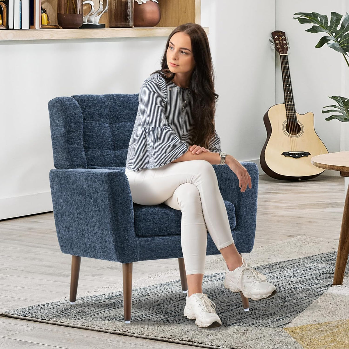 Modern Accent Chair, Upholstered Armchair with Pillow, Fabric Single Sofa Chair with Lounge Seat