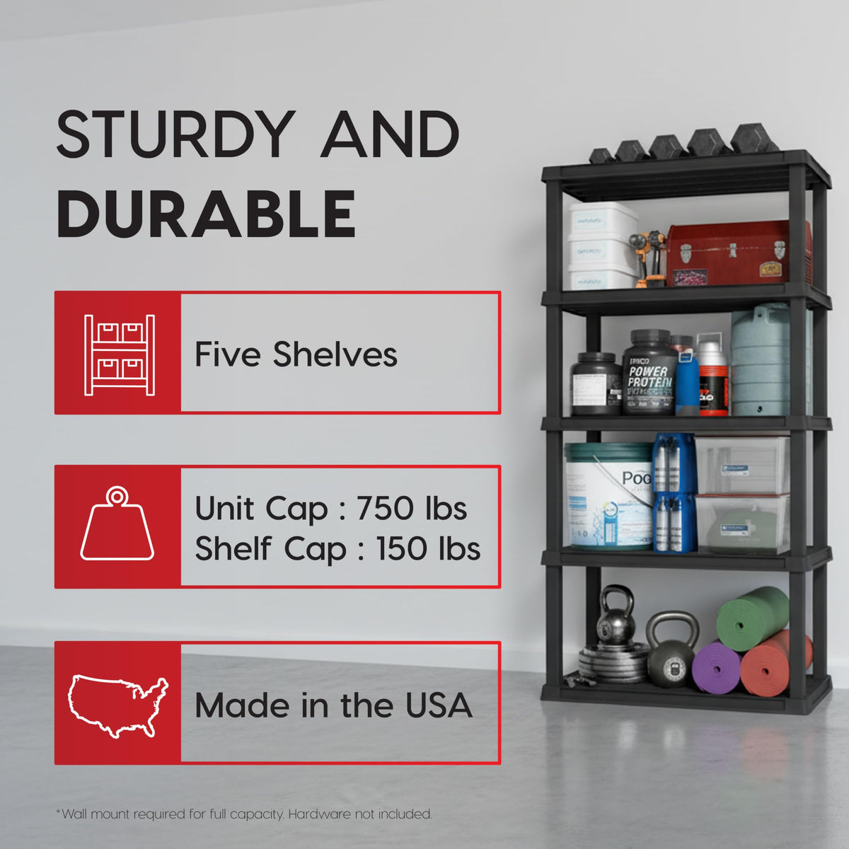 IRIS USA Plastic Storage Shelves |Made in USA| 73"H x 36"W x 18"D - Black