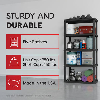 IRIS USA Plastic Storage Shelves |Made in USA| 73"H x 36"W x 18"D - Black