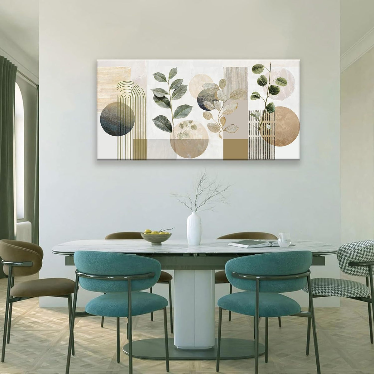 Boho Green Wall Art Mid Century Canvas Wall Art Decor Set Bohemian Abstract Wall Decor Modern